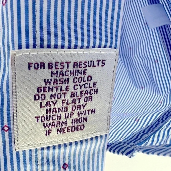 PETER MILLAR Men’s  Button Down Shirt Long Sleeve Striped Blue & White with Red - Picture 6 of 7